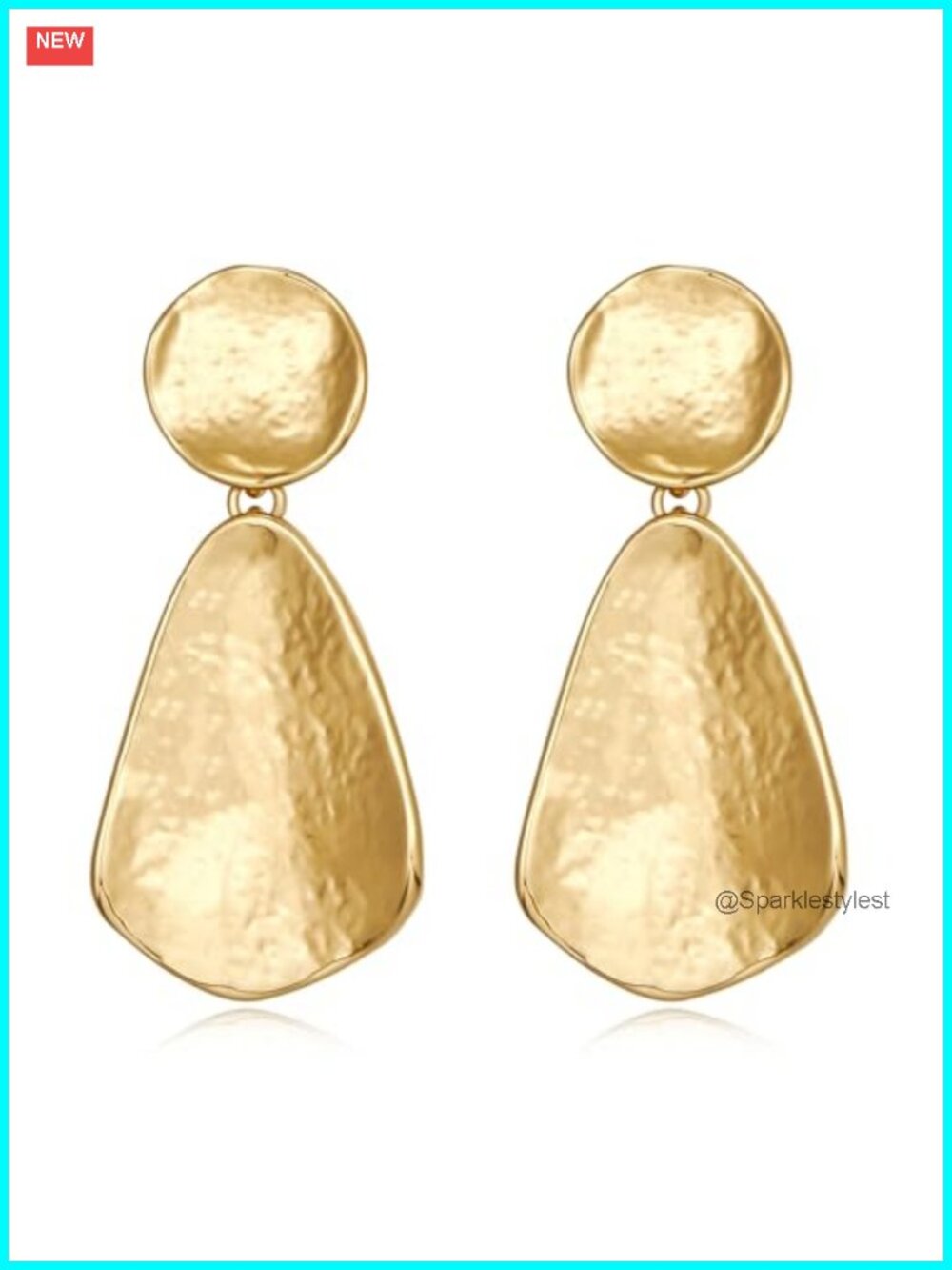 14K Gold Plated Geometric Dangle Earrings Hammered Teardrop Statement Jewelry